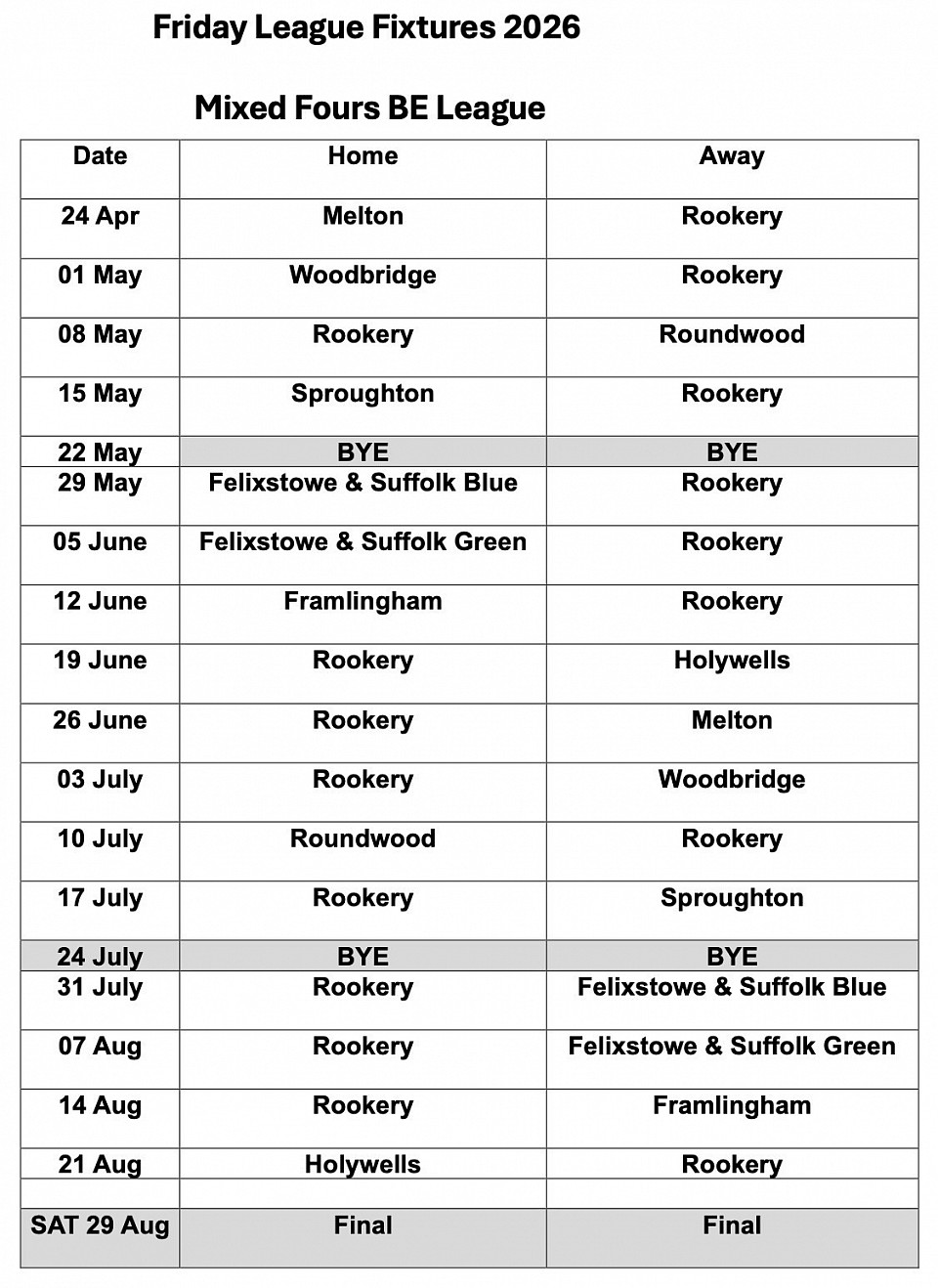 Mixed Four BE League 2026